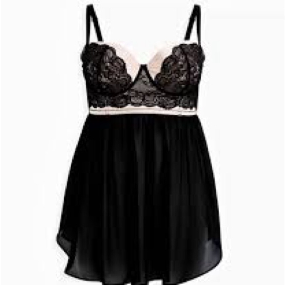 Torrid Black Lace Chemise with Sheer Panels